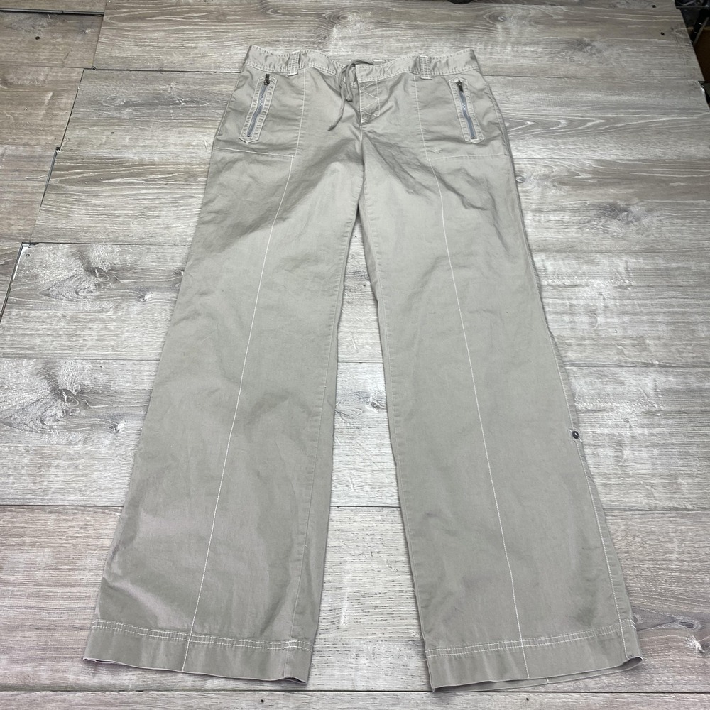 Athleta Pants Mens Large Beige Canvas Drawstring Zip Pockets Travel Hiking